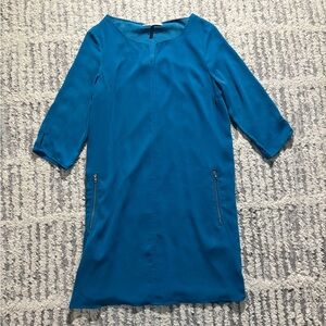 Naked zebra blue cropped sleeve easy shift dress zipper size M